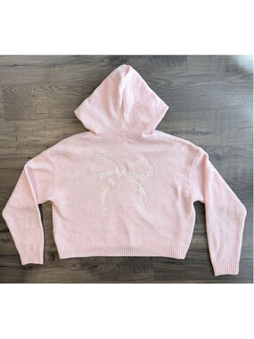 Aeropostale Lace Bow Cozy Sweater Hoodie Soft Pink Coquette Balletcore TikTok S